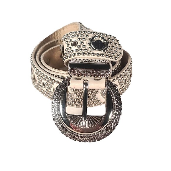 Vintage Sand Castle New York Silver Sea Life Leather Studded Belt Italy 41\
